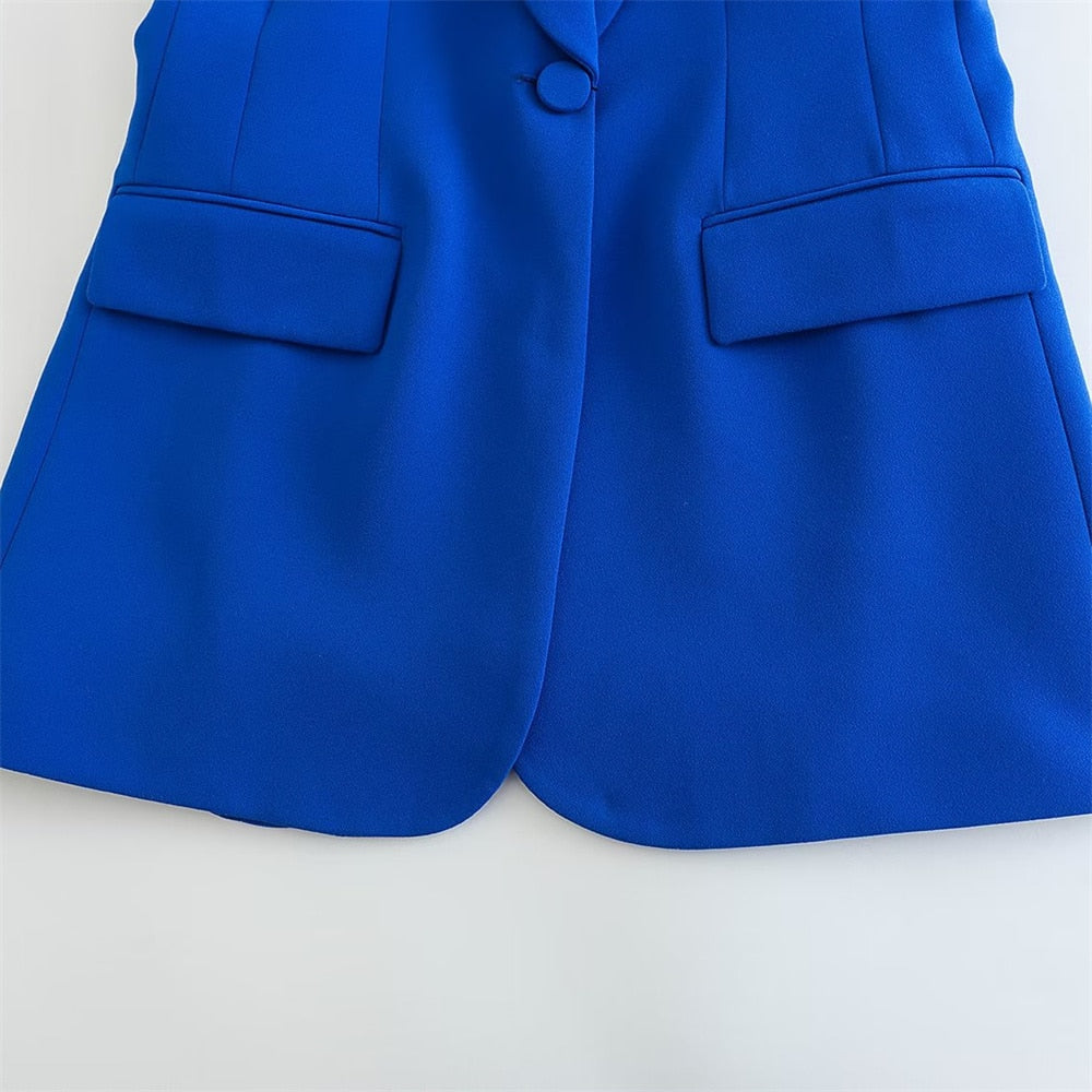 Terno Feminino Alfaiataria Blazer e Calça Azul